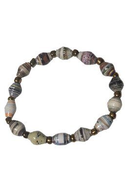 Handmade Recycled Paper Bead Bracelet Brass Accents Eco Friendly Jewelry Women